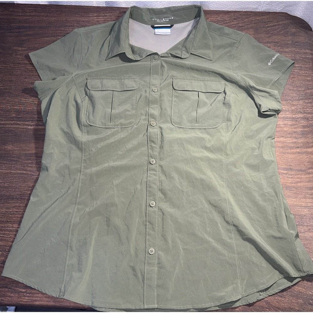 Columbia Omni-Shade Womens Size XL Silver Ridge Lite Short Sleeve Shirt Green
